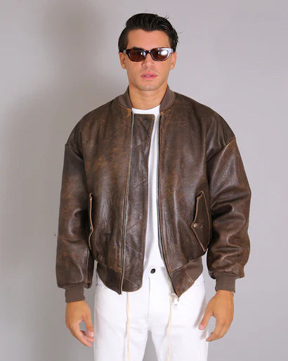 Bomber in vera pelle Oversize Vecchia America