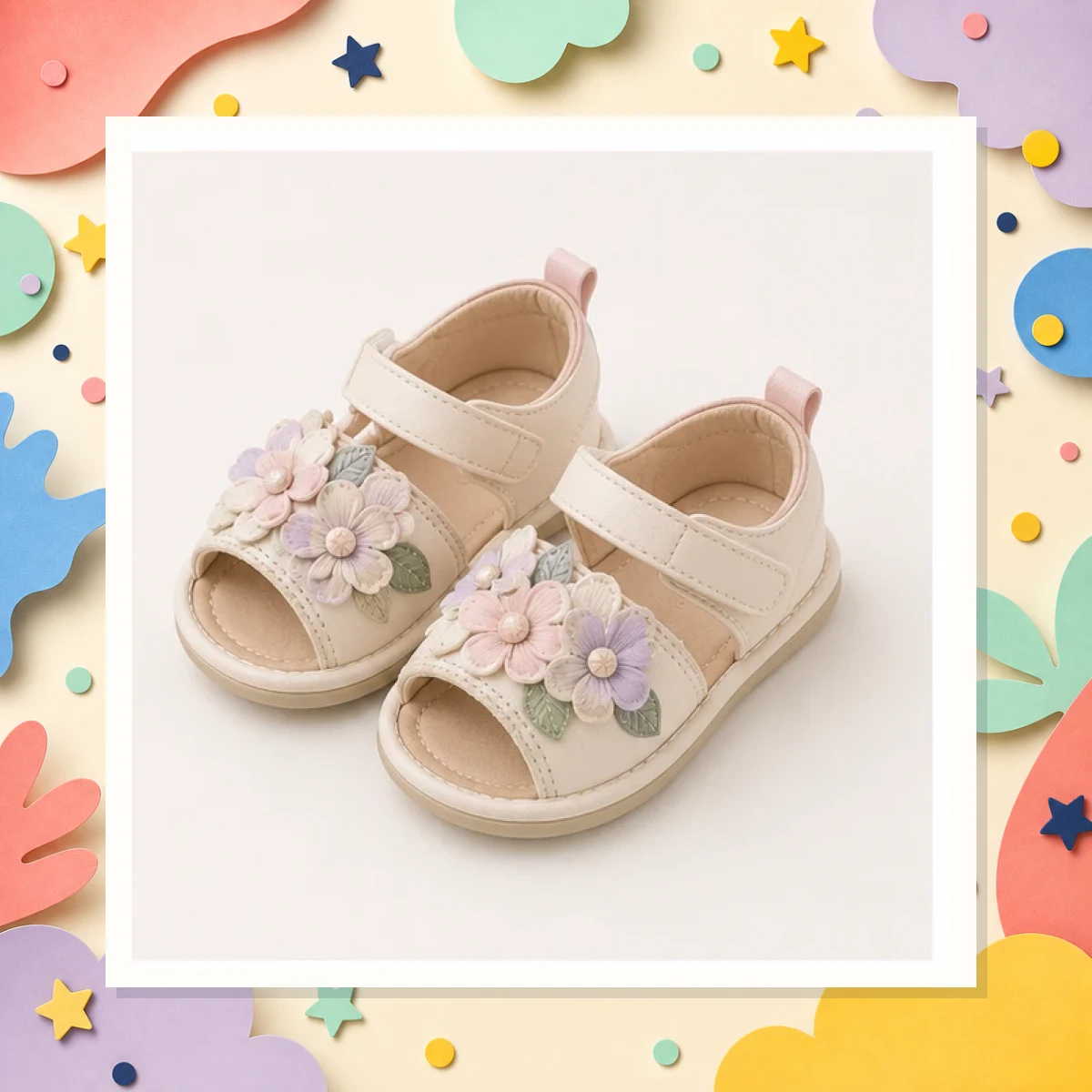 Cream Floral Girls Sandals