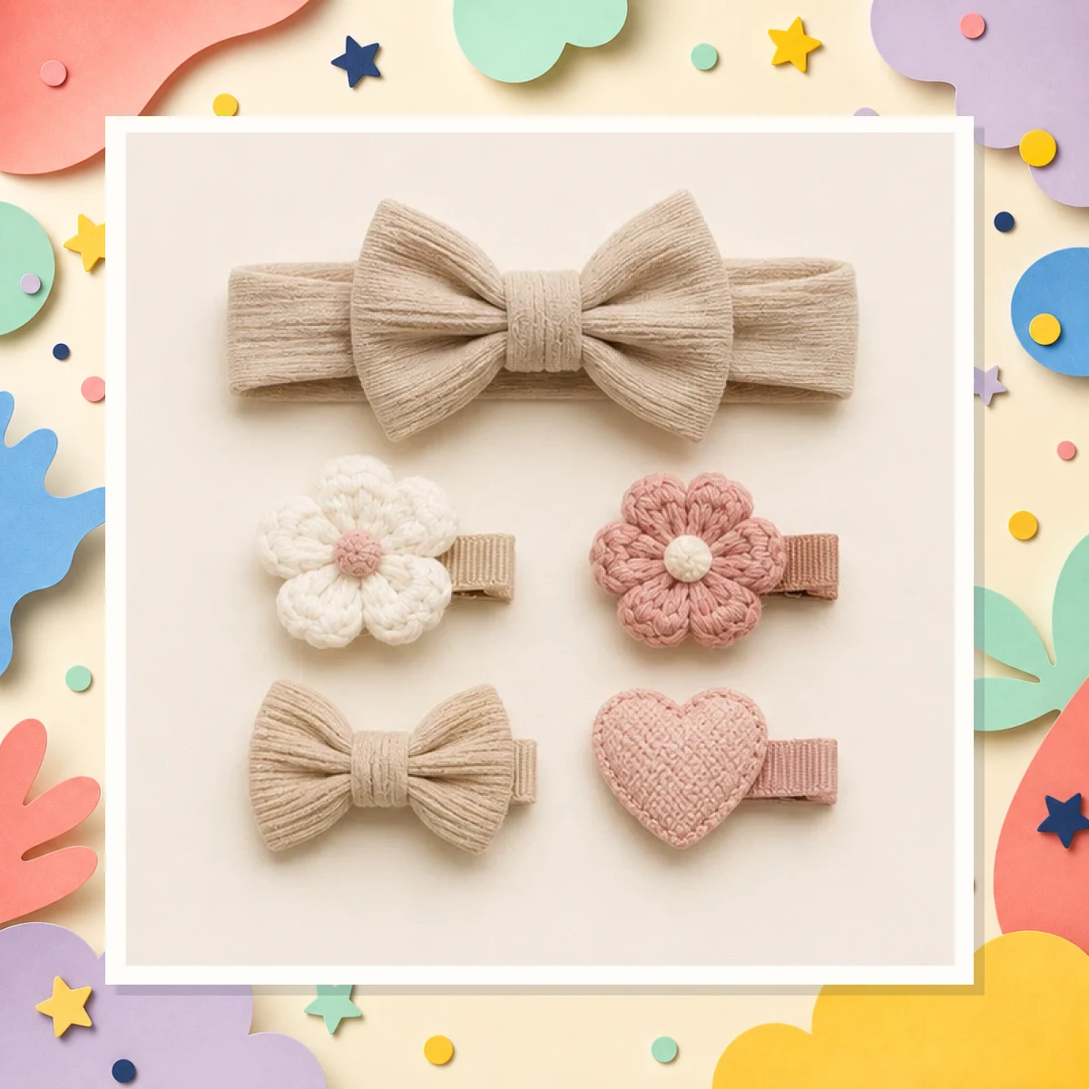 Beige Hair Bow Accessories Set